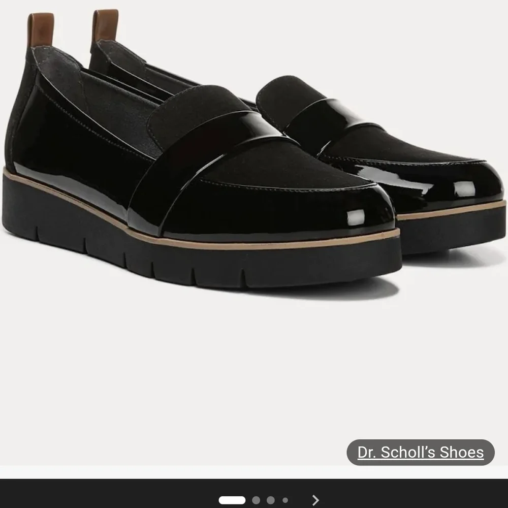 Dr. Scholl's Black Suede Patent Leather Slip On Flat Wedge Women's 9.5 Shoe B1 - Picture 2 of 7